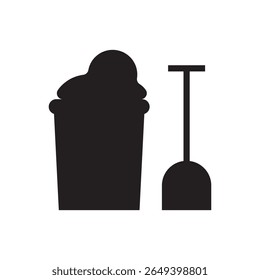  beach toy silhouette. Bucket and shovel icon classic summer beach toy set for kids.