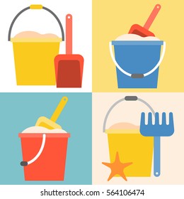 beach toys pail and shovel, flat design icon