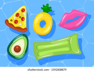 Beach toys. Pool float. Pool water. Vector illustration