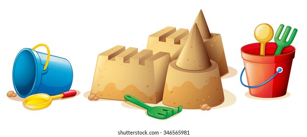 Beach Toys And Sand Castle Illustration