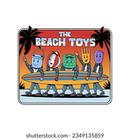 the beach toys surfing time illustration premium for t shirt design template