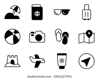 beach travel icon symbol vector template collection