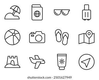 beach travel icon symbol vector template collection