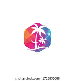 Beach travel logo icon design. Travel logo template. Palm Tree With ocean wave logo template vector.