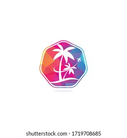 Beach travel logo icon design. Travel logo template. Palm Tree With ocean wave logo template vector.