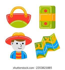 beach travel objects vector illustrations set