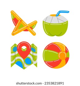 beach travel objects vector illustrations set