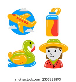 beach travel objects vector illustrations set