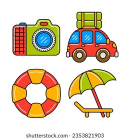 beach travel objects vector illustrations set