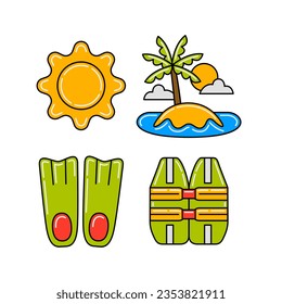 beach travel objects vector illustrations set