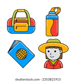 beach travel objects vector illustrations set