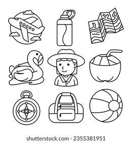beach travel objects vector illustrations set