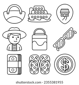beach travel objects vector illustrations set
