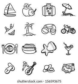 beach and travel set of objects or icons / cartoon vector and illustration, hand drawn, sketch style, isolated on white background.