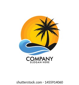 Beach and Travel, Sunset Logo Design