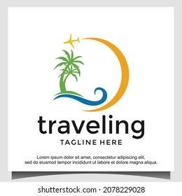 beach traveling logo design template