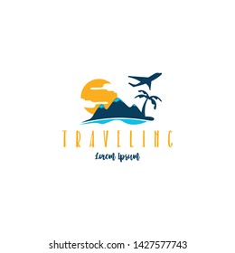 Beach traveling logo template vector. The logo of the trip to the beach in the summer to enjoy a summer vacation