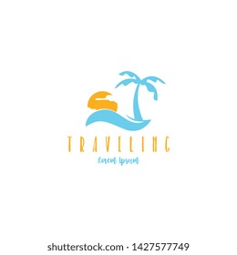 Beach traveling logo template vector. The logo of the trip to the beach in the summer to enjoy a summer vacation