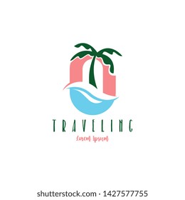 Beach traveling logo template vector. The logo of the trip to the beach in the summer to enjoy a summer vacation