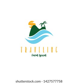 Beach traveling logo template vector. The logo of the trip to the beach in the summer to enjoy a summer vacation