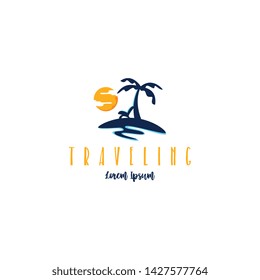 Beach traveling logo template vector. The logo of the trip to the beach in the summer to enjoy a summer vacation