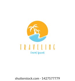 Beach traveling logo template vector. The logo of the trip to the beach in the summer to enjoy a summer vacation