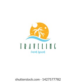 Beach traveling logo template vector. The logo of the trip to the beach in the summer to enjoy a summer vacation