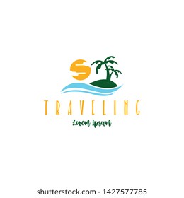 Beach traveling logo template vector. The logo of the trip to the beach in the summer to enjoy a summer vacation