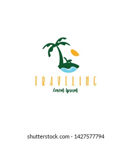Beach traveling logo template vector. The logo of the trip to the beach in the summer to enjoy a summer vacation