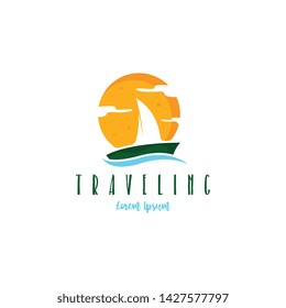Beach traveling logo template vector. The logo of the trip to the beach in the summer to enjoy a summer vacation