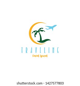 Beach traveling logo template vector. The logo of the trip to the beach in the summer to enjoy a summer vacation