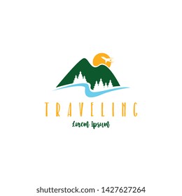 Beach traveling logo template vector. The logo of the trip to the beach in the summer to enjoy a summer vacation