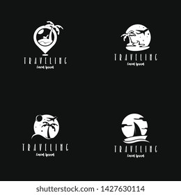 Beach traveling logo template vector in black and white. The logo of the trip to the beach in the summer to enjoy a summer vacation