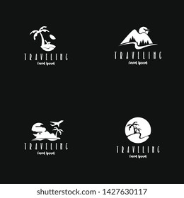 Beach traveling logo template vector in black and white. The logo of the trip to the beach in the summer to enjoy a summer vacation