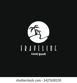 Beach traveling logo template vector in black and white. The logo of the trip to the beach in the summer to enjoy a summer vacation