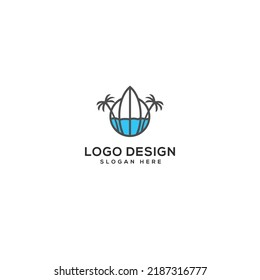 Beach and tree abstract Logo Design Vector Illustration