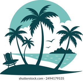 beach tree background with sea and tree.beach icon vector logo beach isolated pattern  art beach symbol illustration separated background for texture watercolor.