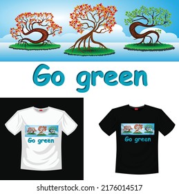 Beach and tree background,go green concept typography for  t-shirt design