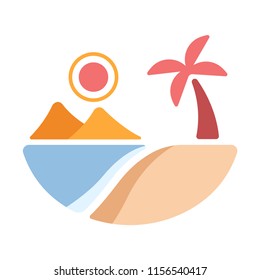 Beach with tree and island vector illustration in flat color design