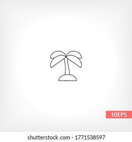  Strand, tropisch, Kokosnuss, Blatt, Baum, schwarze Vektorsymbol Linie linearen Stil auf dem Hintergrund. Bestes Icon 10 eps Illustration