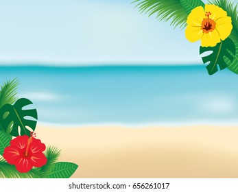 Beach and tropical flower frame