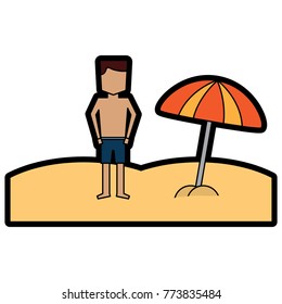 beach tropical man standign with open umbrella