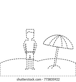 beach tropical man standign with open umbrella