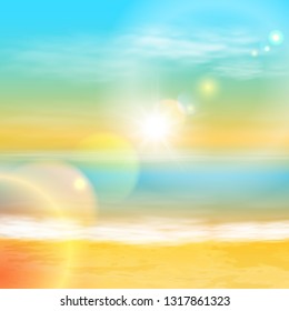 Beach and tropical sea with bright sun.