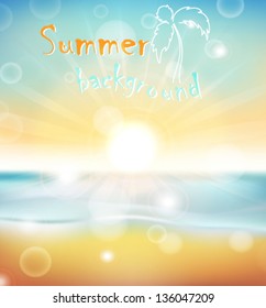 Beach and tropical sea with bright sun. EPS10 vector