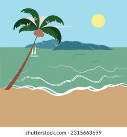 Beach and tropical sea with bright sun