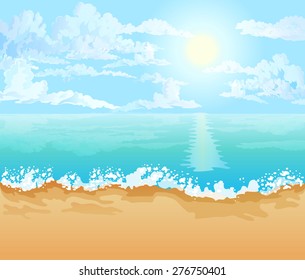 Beach and tropical sea with bright sun.