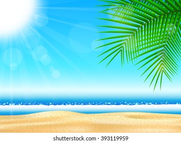 Beach and tropical sea with bright sun