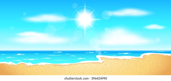 Beach and tropical sea with bright sun