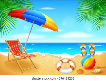 Beach and tropical sea with bright sun